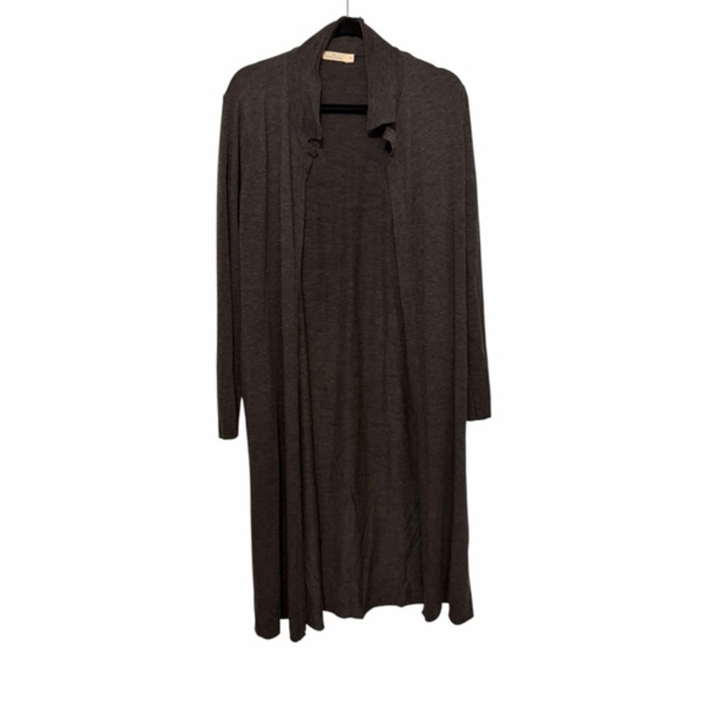 Long Open-Front Women's Cardigan Sweater in Charcoal